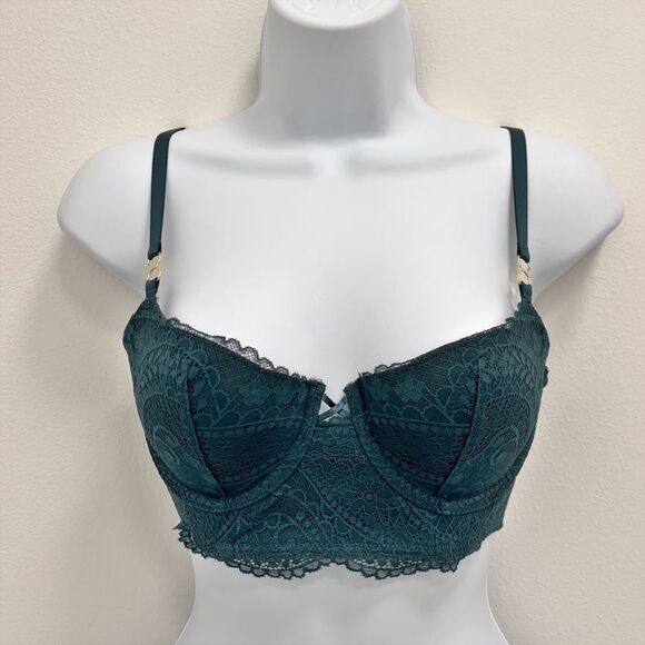 Aerie Real Power Balconette Paisley Lace Deep Forest Green 32C - Picture 7 of 14